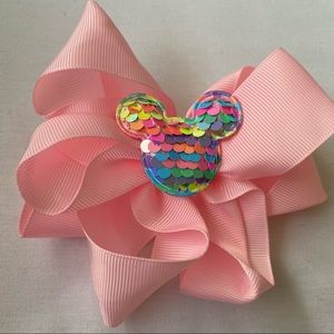 Girls Hair Bow Mickey Sequins Alligator Clip Baby Pink